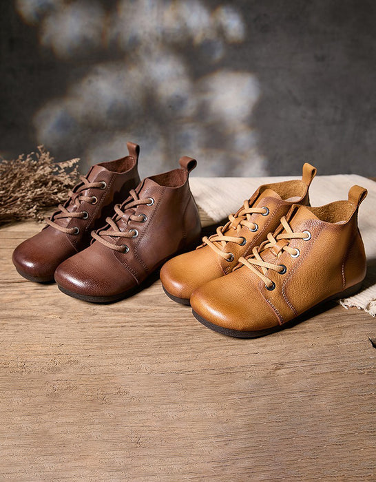 Round Toe Soft Soles Retro Leather Ankle Boots