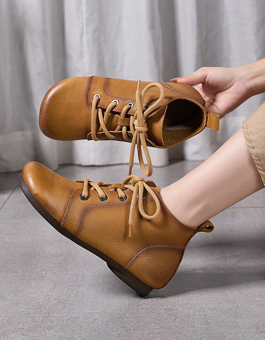 Round Toe Soft Soles Retro Leather Ankle Boots