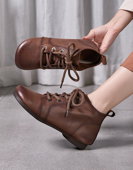 Round Toe Soft Soles Retro Leather Ankle Boots