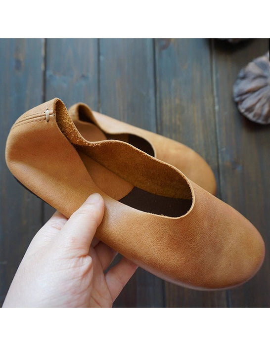 Ballerines à enfiler en cuir souple à bout arrondi