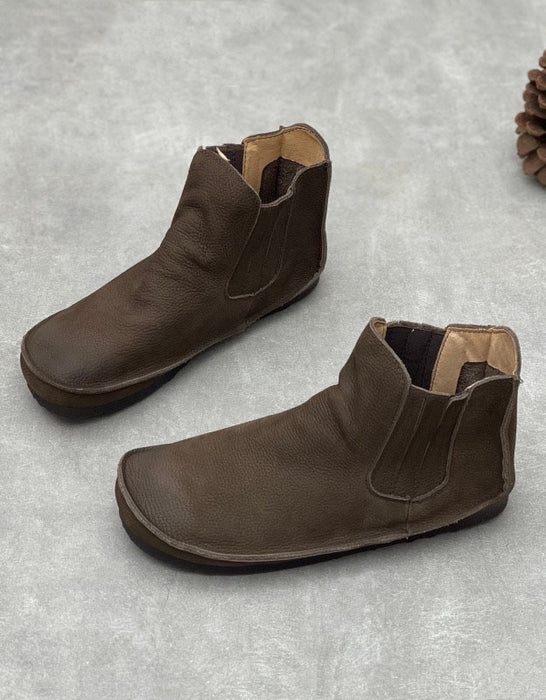 Side Elastic Soft Leather Comfort Handmade Retro Flat Boots Coffee Jan Shoe Trends 2026 82.00