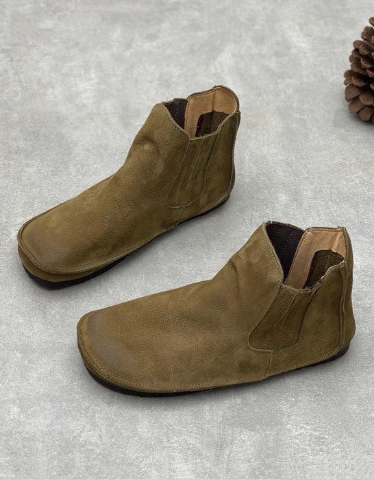 Side Elastic Soft Leather Comfort Handmade Retro Flat Boots Khaki Jan Shoe Trends 2026 82.00