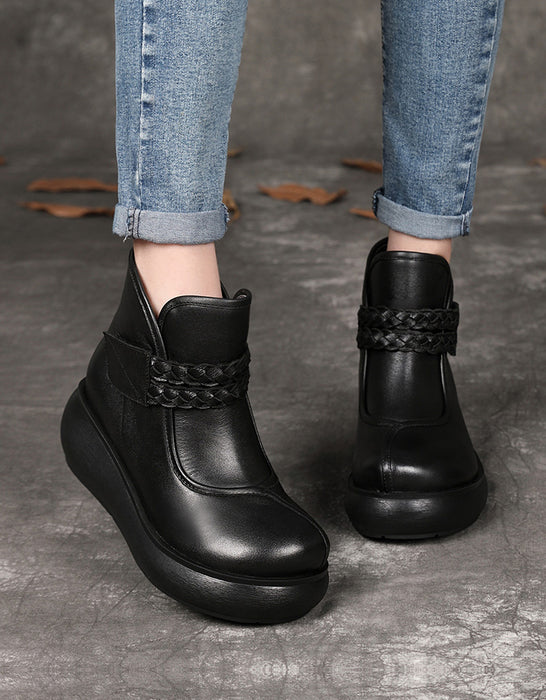 Ankle Velcro Wide Toe Box Retro Wedge Boots