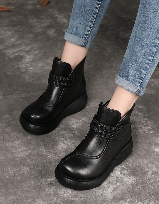 Ankle Velcro Wide Toe Box Retro Wedge Boots