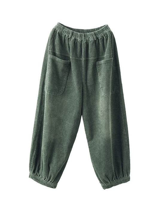 Side Pocket Corduroy Elastic Waist Loose Casual Pants