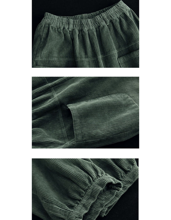 Side Pocket Corduroy Elastic Waist Loose Casual Pants