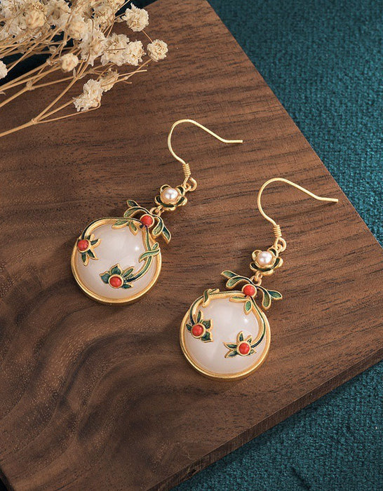 Silver Inlaid Pendant Imitation Jade Earrings
