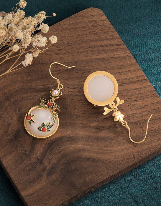 Silver Inlaid Pendant Imitation Jade Earrings
