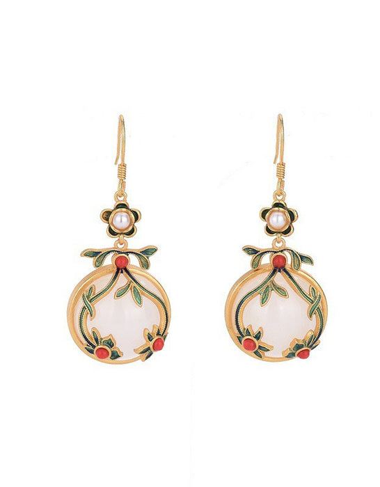Silver Inlaid Pendant Imitation Jade Earrings