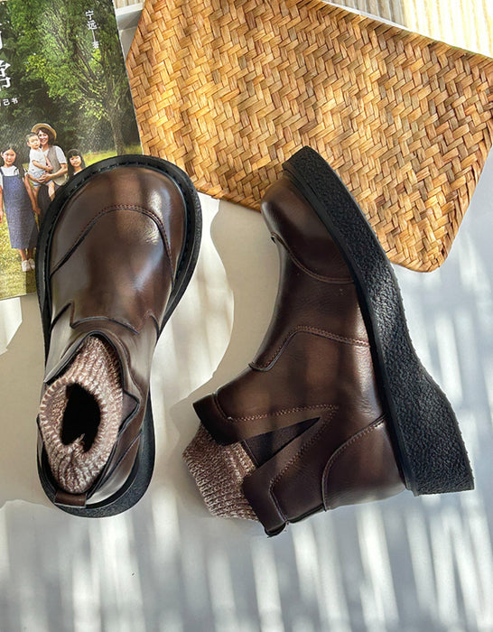 Retro Leather Wide Toe Box Winter Boots