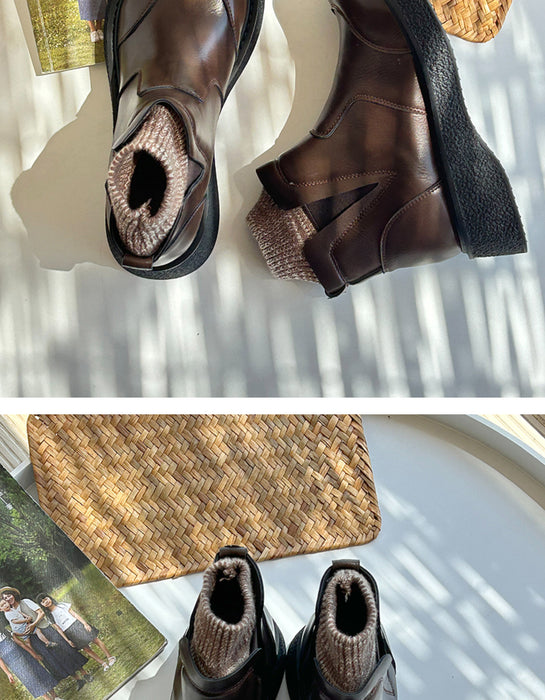 Retro Leather Wide Toe Box Winter Boots