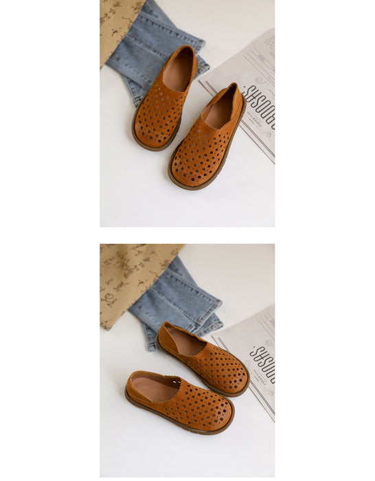 Soft Leather Comfortable Hollow Flat Shoes