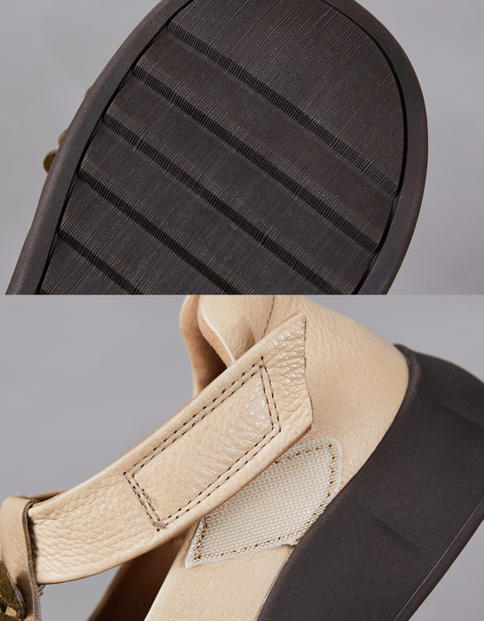 Soft Sole Leather Flowers Wide Toe Box Flat Shoes