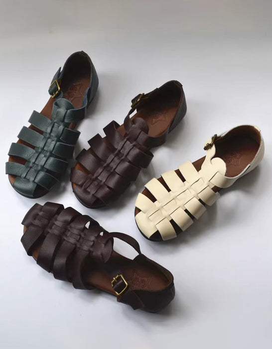 Sandalias de pescador de piel suave con punta redonda, talla 35-41