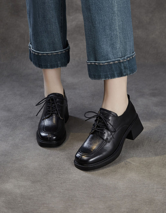 Women's Spring Autumn Comfortable Lace-up Chunky Heels Loafers Black, Obiono Sep Shoes Collection 2026, 89.99