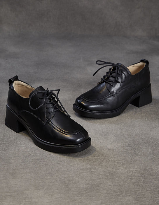 Women's Spring Autumn Comfortable Lace-up Chunky Heels Loafers Black, Obiono Sep Shoes Collection 2026, 89.99