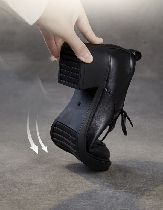 Women's Spring Autumn Comfortable Lace-up Chunky Heels Loafers Black, Obiono Sep Shoes Collection 2026, 89.99