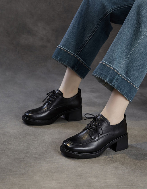 Women's Spring Autumn Comfortable Lace-up Chunky Heels Loafers Black, Obiono Sep Shoes Collection 2026, 89.99