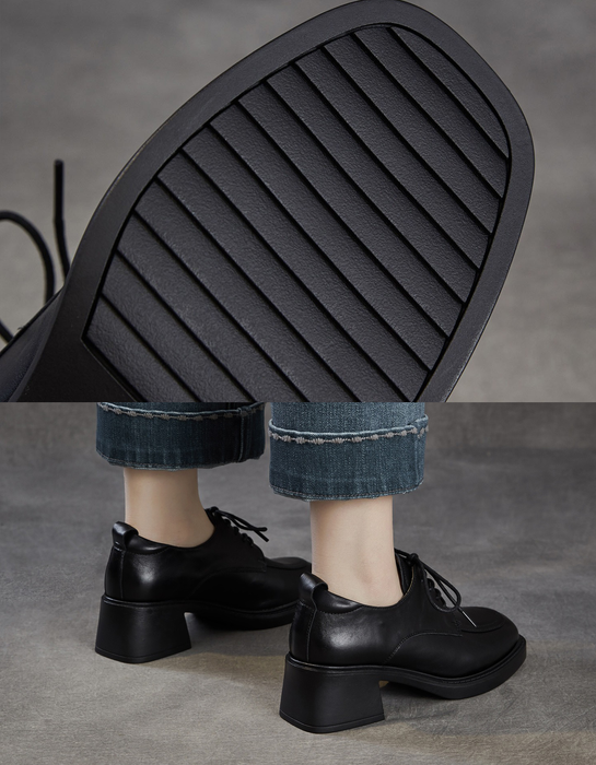 Women's Spring Autumn Comfortable Lace-up Chunky Heels Loafers Black, Obiono Sep Shoes Collection 2026, 89.99