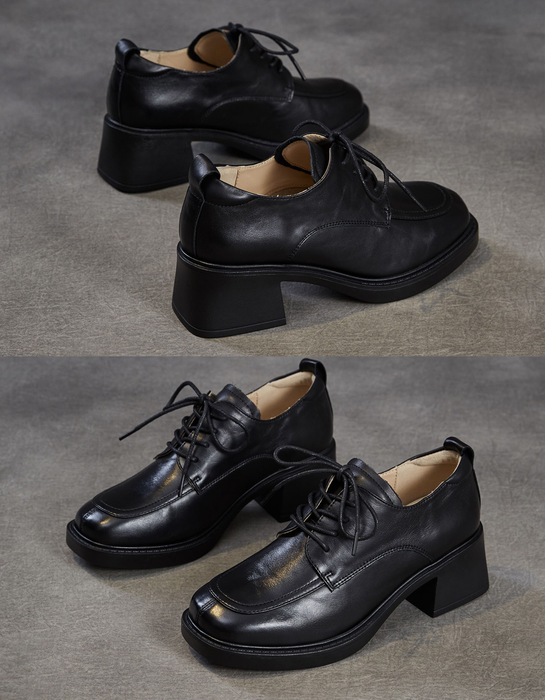 Women's Spring Autumn Comfortable Lace-up Chunky Heels Loafers Black, Obiono Sep Shoes Collection 2026, 89.99