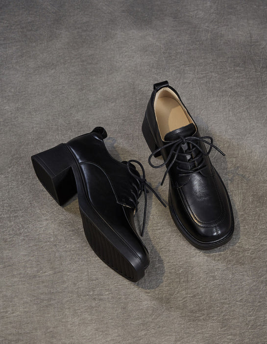 Women's Spring Autumn Comfortable Lace-up Chunky Heels Loafers Black, Obiono Sep Shoes Collection 2026, 89.99