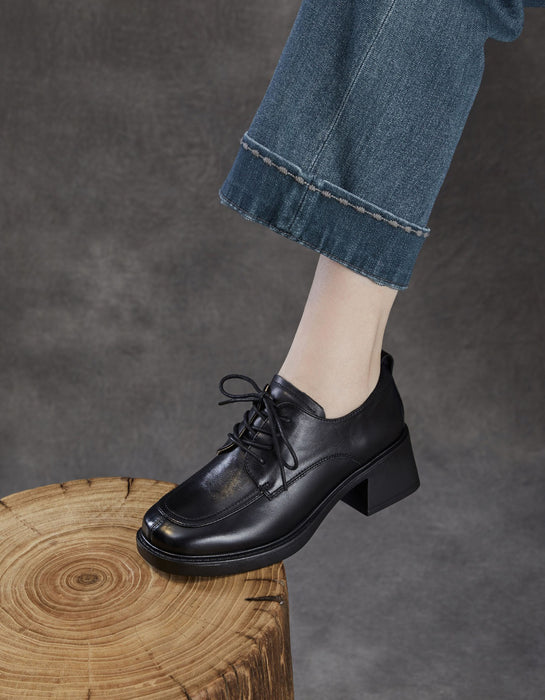 Women's Spring Autumn Comfortable Lace-up Chunky Heels Loafers Black, Obiono Sep Shoes Collection 2026, 89.99