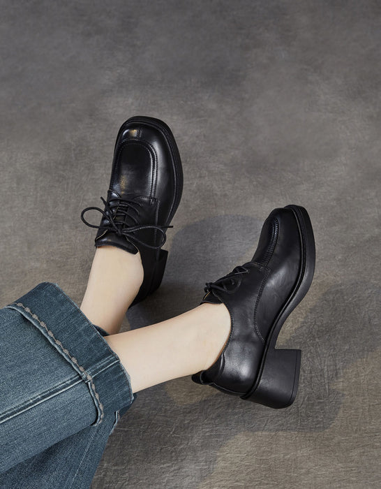 Women's Spring Autumn Comfortable Lace-up Chunky Heels Loafers Black, Obiono Sep Shoes Collection 2026, 89.99