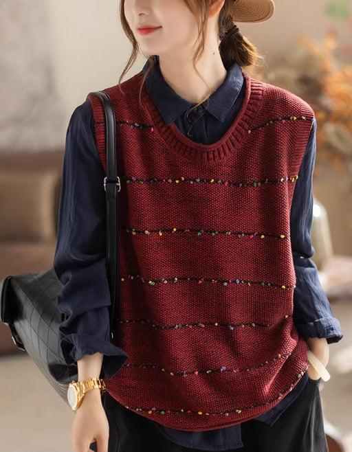 Spring Autumn Round Neck Sleeveless Loose Sweater Vest Red Feb New In 2026 42.00