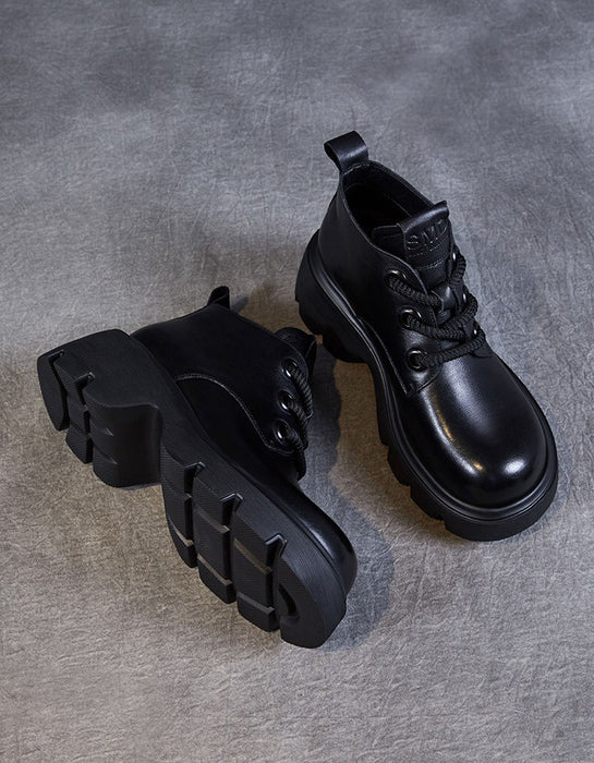 Spring Autumn Thick-Soled  Lace-Up Comfort Ankle Boots Black Jan Shoe Collection 2026 91.70