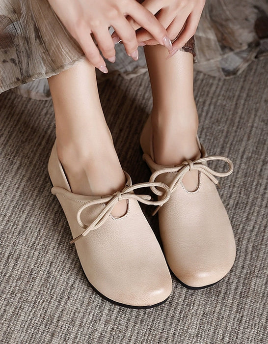 Spring Comfort Round Toe Lace-up Slip-on Flat Shoes Beige Jan Shoe Collection 2026 79.99
