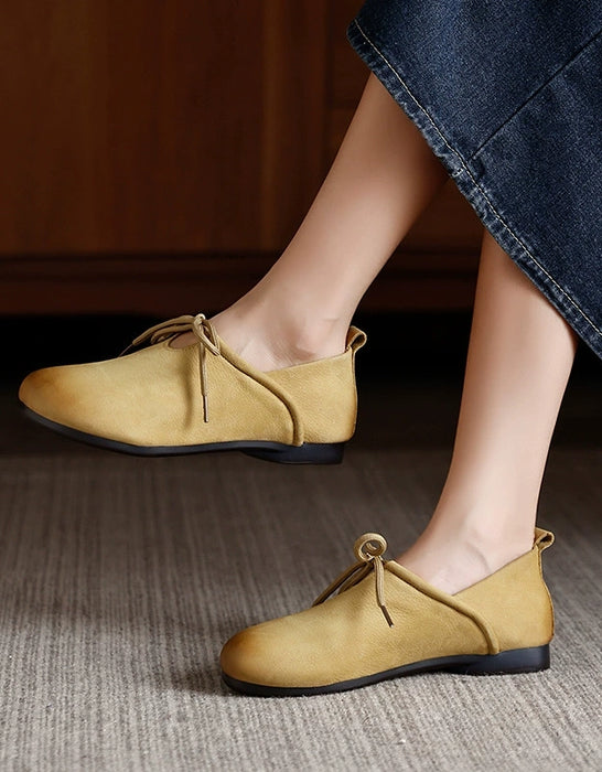 Spring Comfort Round Toe Lace-up Slip-on Flat Shoes Yellow Jan Shoe Collection 2026 79.99