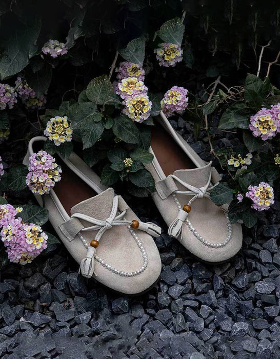 Spring Comfortable Beaded Suede Slip-on Flat Loafers Beige Feb Shoe Collection 2026 89.80