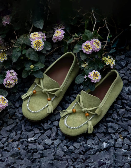 Spring Comfortable Beaded Suede Slip-on Flat Loafers Green Feb Shoe Collection 2026 89.80