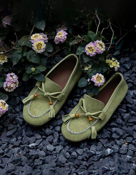 Spring Comfortable Beaded Suede Slip-on Flat Loafers Green Feb Shoe Collection 2026 89.80