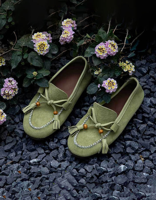 Spring Comfortable Beaded Suede Slip-on Flat Loafers Green Feb Shoe Collection 2026 89.80