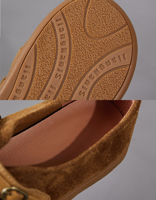 Spring Comfortable Double Strap Round Toe Suede Flats