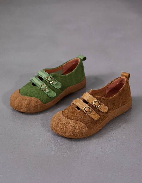 Spring Comfortable Double Strap Round Toe Suede Flats