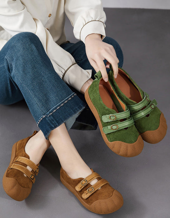 Spring Comfortable Double Strap Round Toe Suede Flats