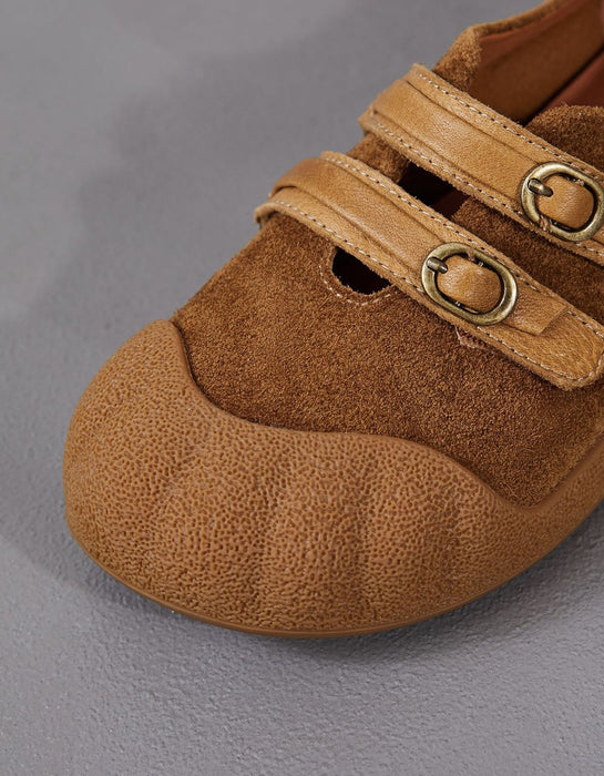 Spring Comfortable Double Strap Round Toe Suede Flats