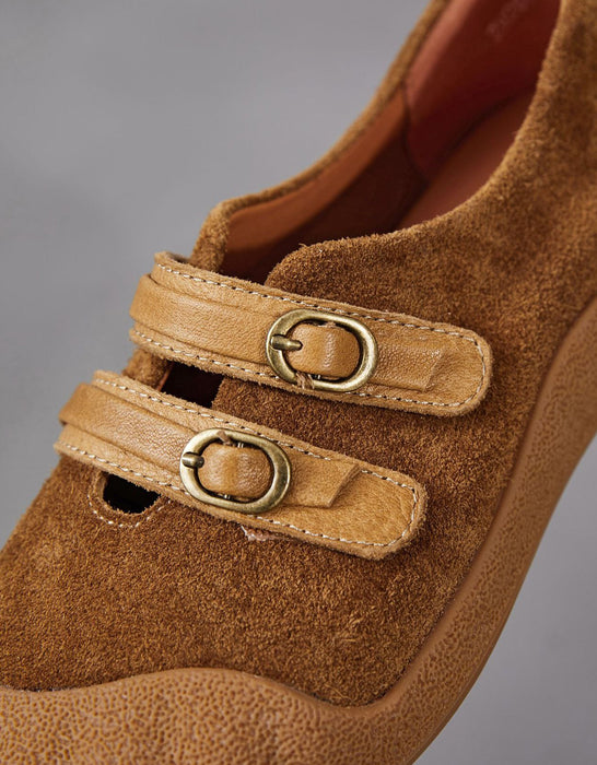 Spring Comfortable Double Strap Round Toe Suede Flats