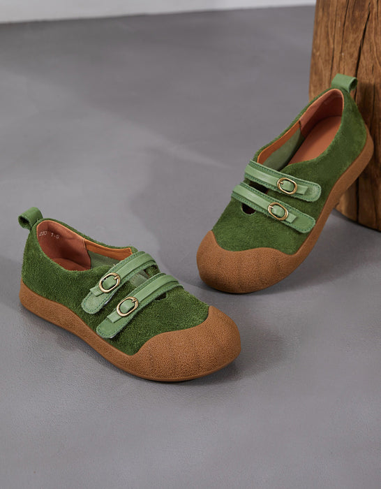 Spring Comfortable Double Strap Round Toe Suede Flats