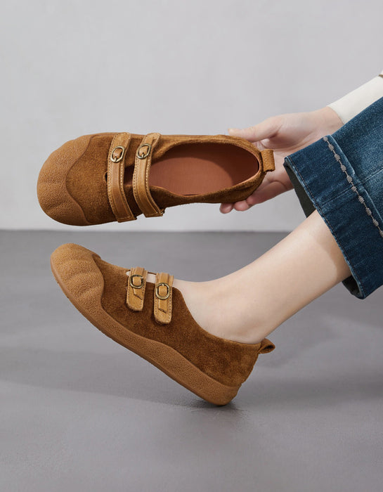 Spring Comfortable Double Strap Round Toe Suede Flats