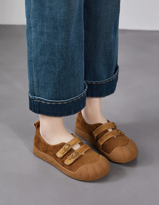 Spring Comfortable Double Strap Round Toe Suede Flats
