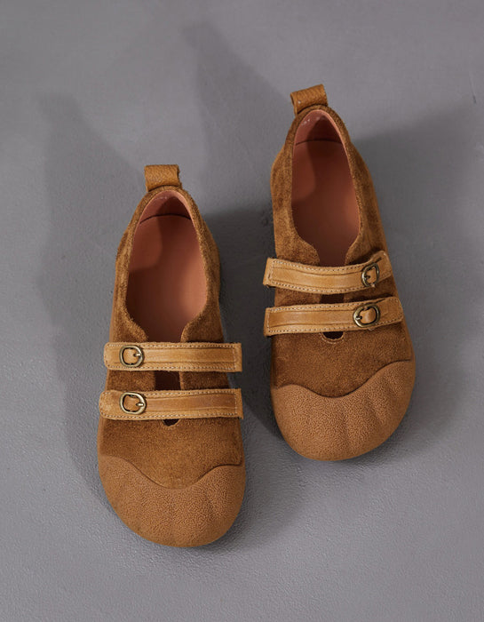 Spring Comfortable Double Strap Round Toe Suede Flats