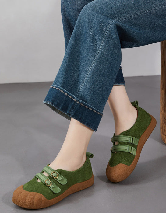Spring Comfortable Double Strap Round Toe Suede Flats