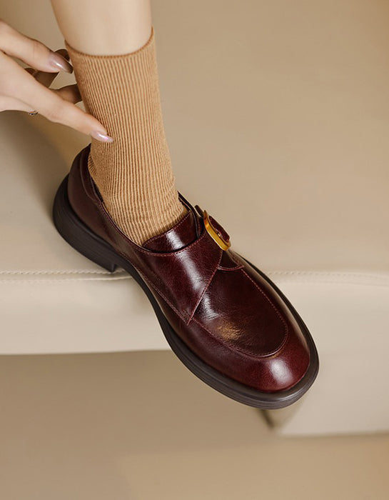 Spring Genuine Leather Handmade Front Buckle Loafers