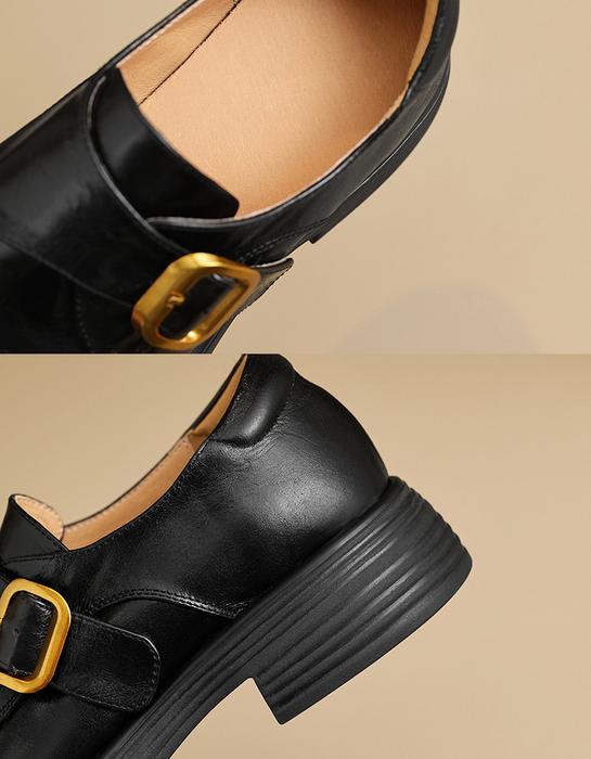 Spring Genuine Leather Handmade Front Buckle Loafers