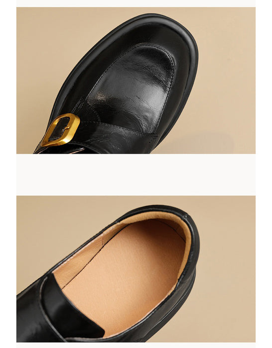 Spring Genuine Leather Handmade Front Buckle Loafers