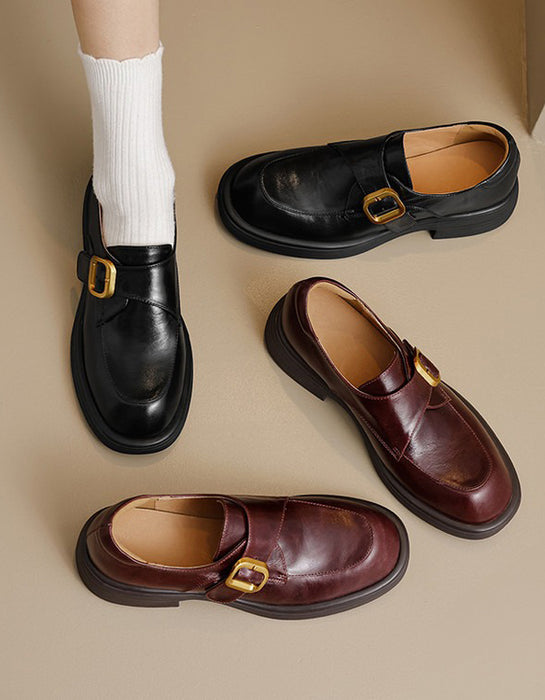 Spring Genuine Leather Handmade Front Buckle Loafers