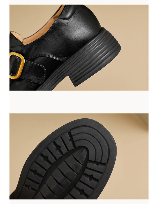 Spring Genuine Leather Handmade Front Buckle Loafers
